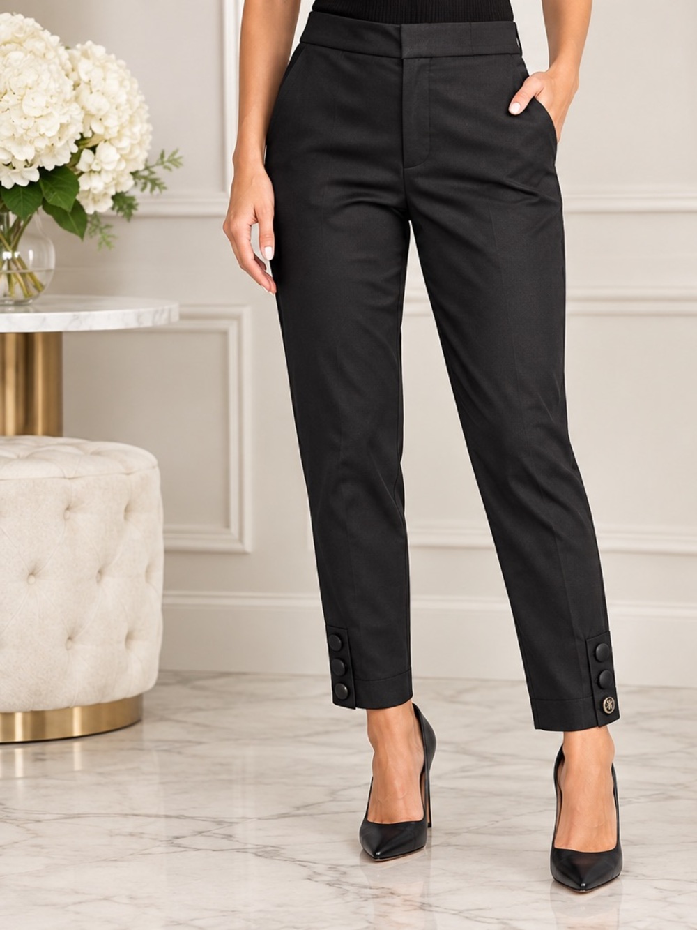 Max Mara monogram Button Hem Ankle Pants Made in Italy $690